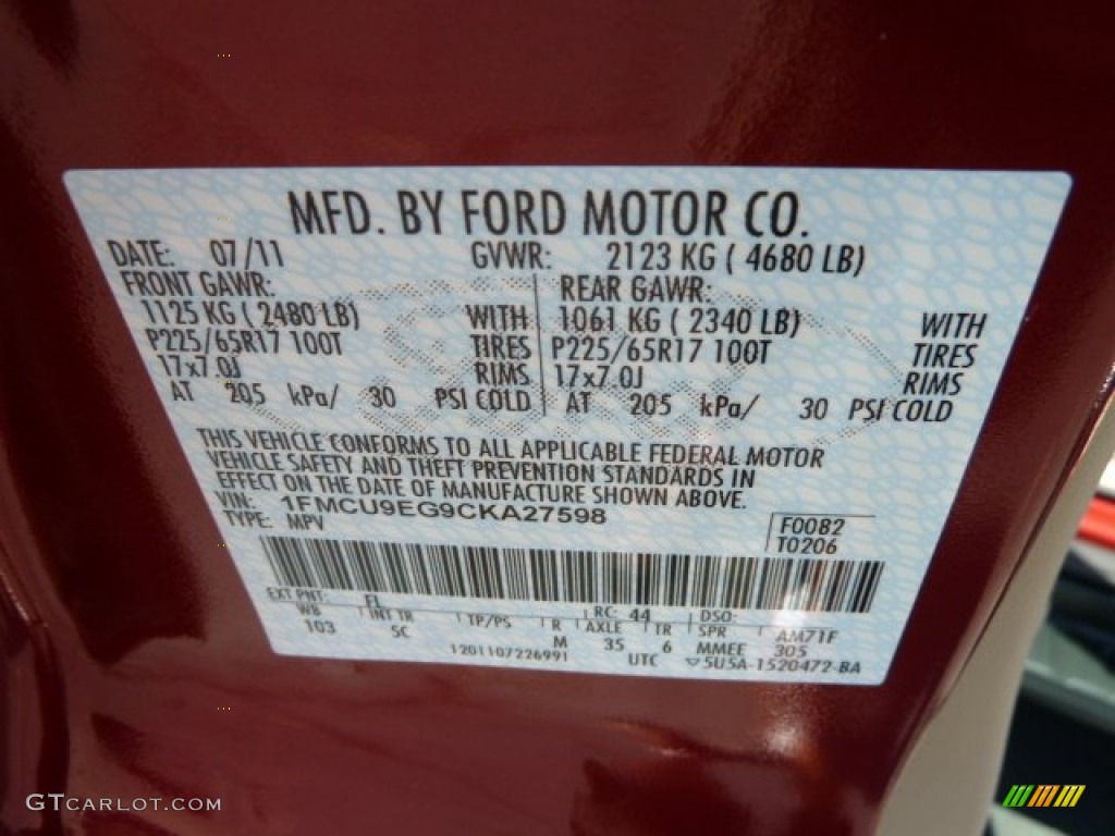 2012 Escape Color Code FL for Toreador Red Metallic Photo #52834923