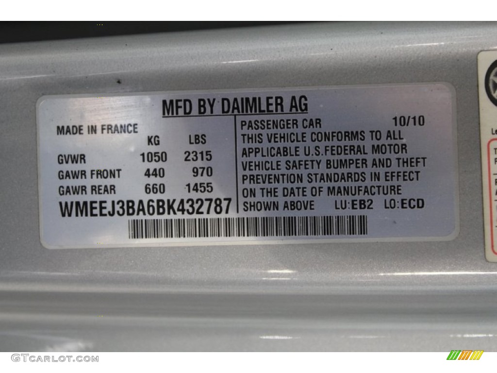 2011 Smart fortwo passion coupe Info Tag Photo #52835871