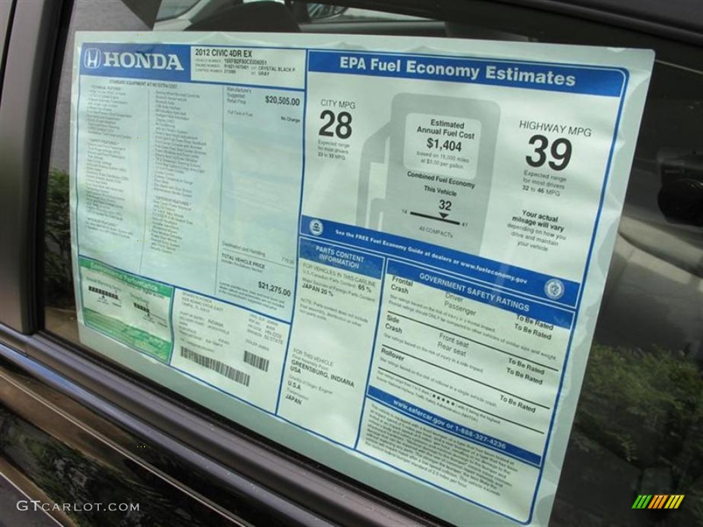 2012 Honda Civic EX Sedan Window Sticker Photo #52861251
