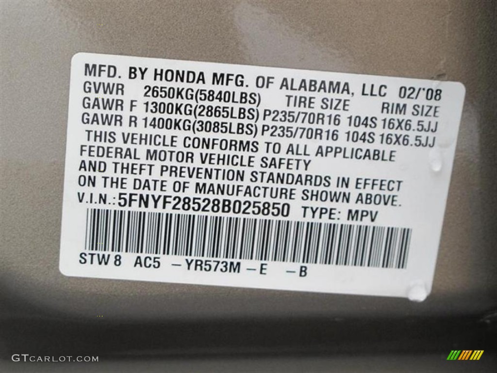 2008 Pilot Color Code YR573M for Mocha Metallic Photo #52862205