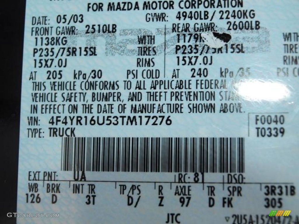 2003 B-Series Truck Color Code UA for Mystic Black Photo #52877031