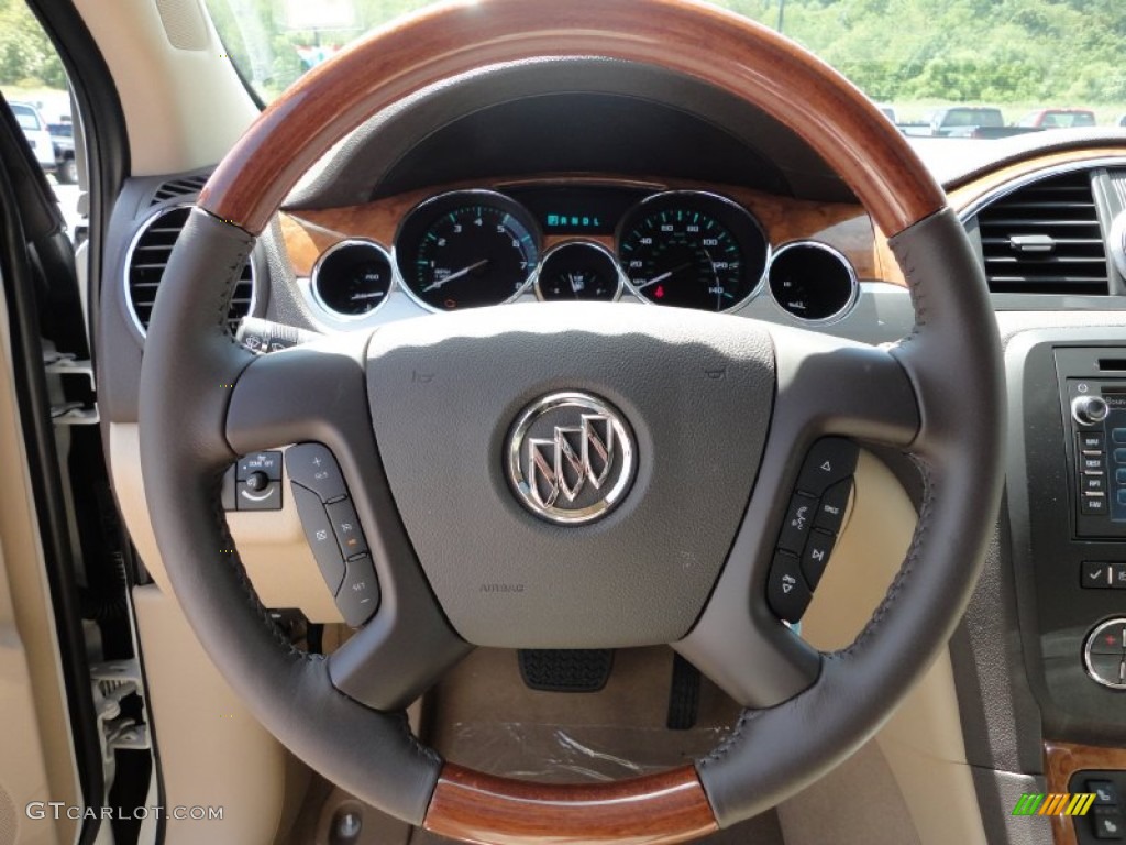 2012 Buick Enclave AWD Cashmere Steering Wheel Photo #52878414