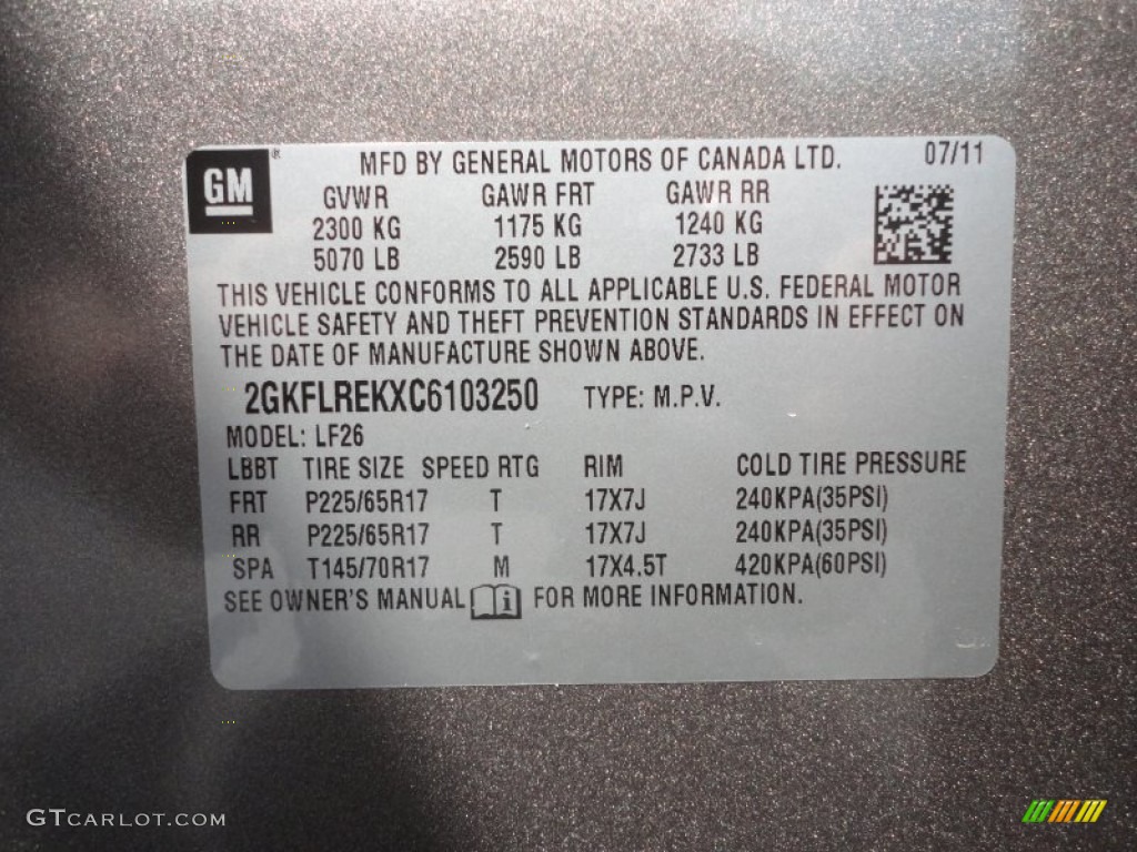 2012 GMC Terrain SLE AWD Info Tag Photos