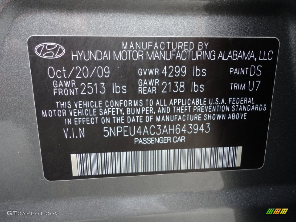 2010 Sonata Color Code DS for Willow Gray Photo #52885740