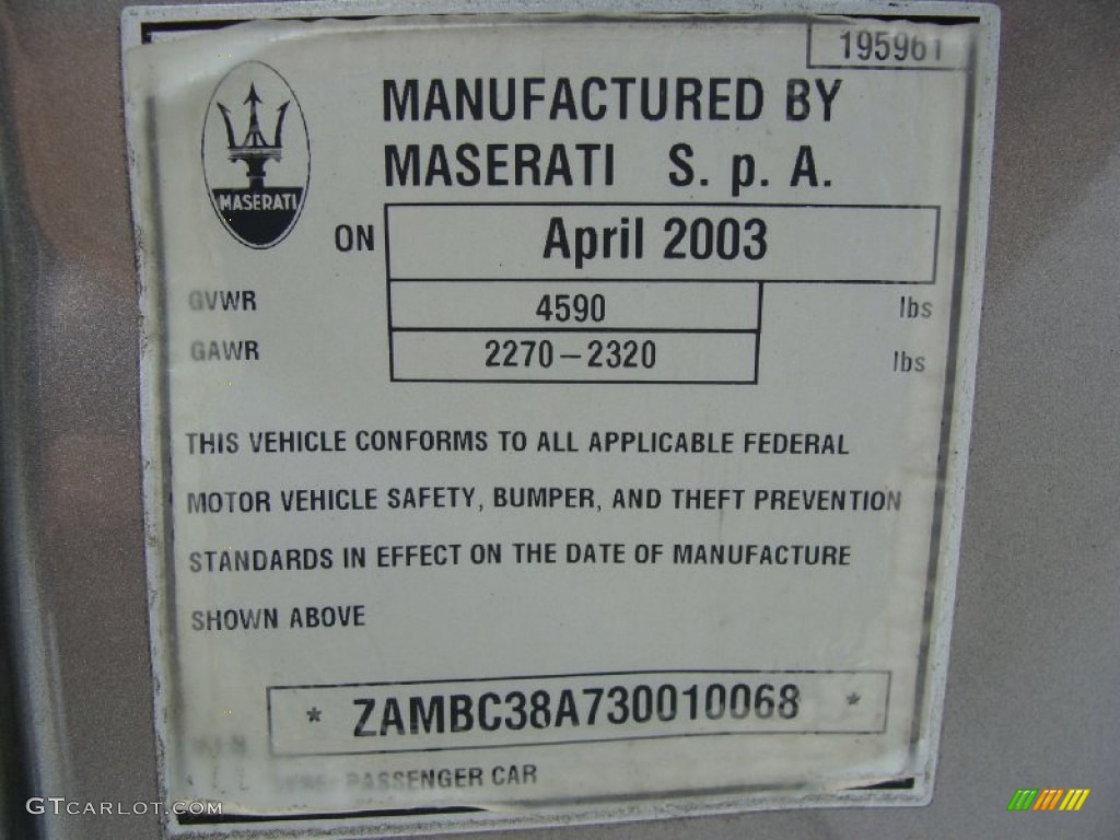 2003 Maserati Coupe Cambiocorsa Info Tag Photos