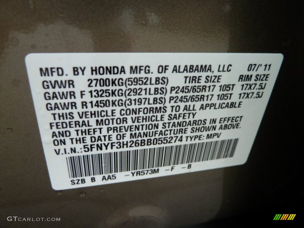 2011 Pilot Color Code YR573M for Mocha Metallic Photo #52892349