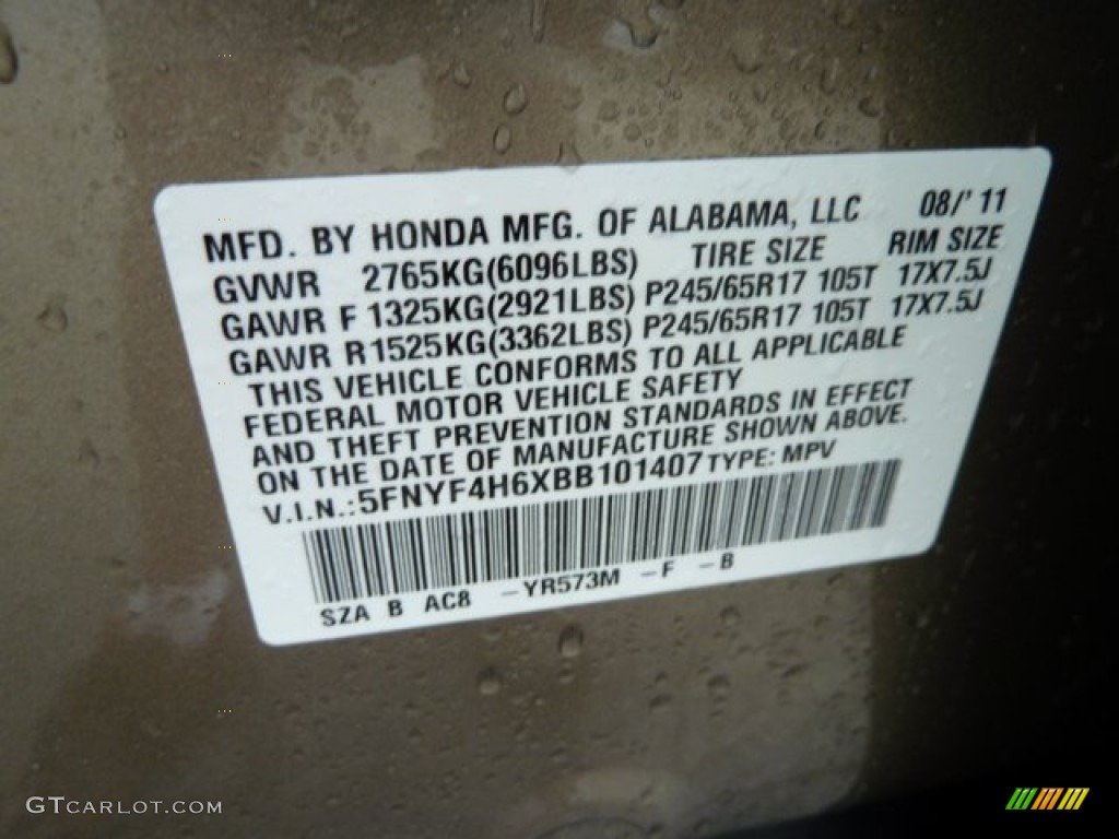 2011 Pilot Color Code YR573M for Mocha Metallic Photo #52892709