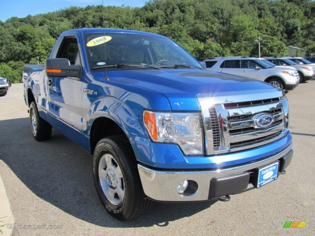 2009 F150 XLT Regular Cab 4x4 - Blue Flame Metallic / Stone/Medium Stone photo #4