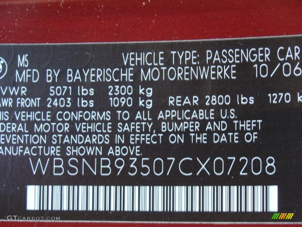 2007 BMW M5 Sedan Info Tag Photo #52895631