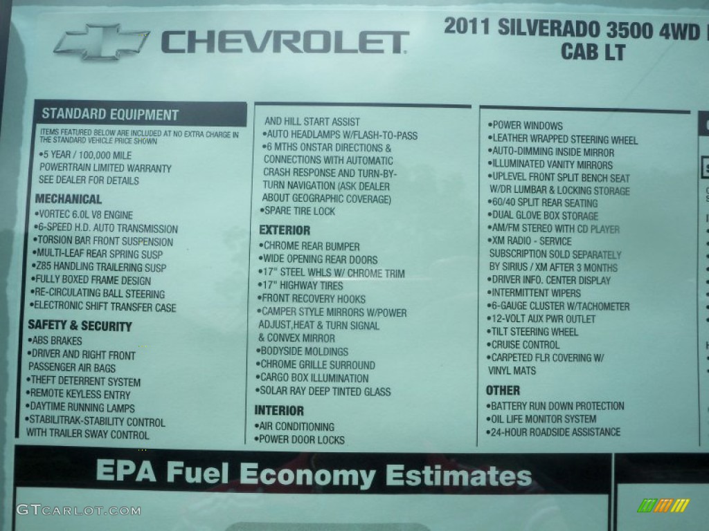 2011 Chevrolet Silverado 3500HD LT Extended Cab 4x4 Dually Window Sticker Photo #52898916