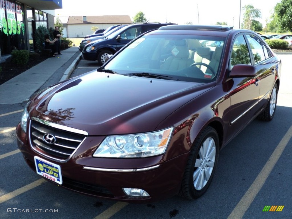 2009 Sonata Limited V6 - Dark Cherry Red / Camel photo #1