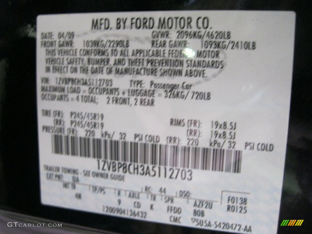 2010 Mustang Color Code UA for Black Photo #52905111