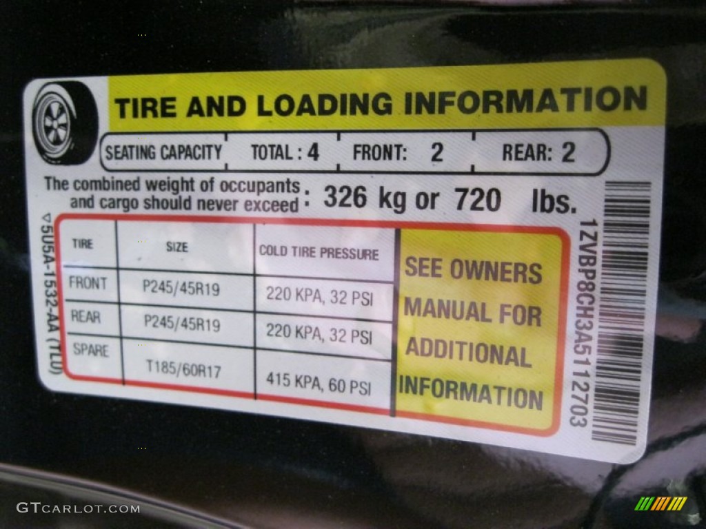 2010 Ford Mustang GT Coupe Info Tag Photo #52905126