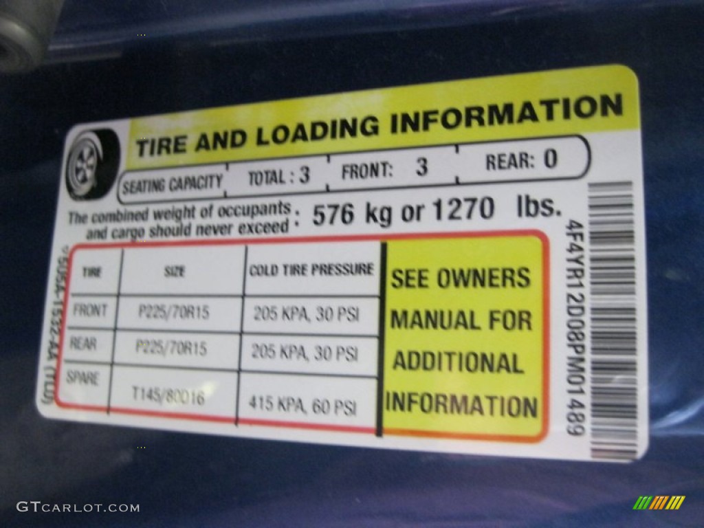2008 Mazda B-Series Truck B2300 Regular Cab Info Tag Photos