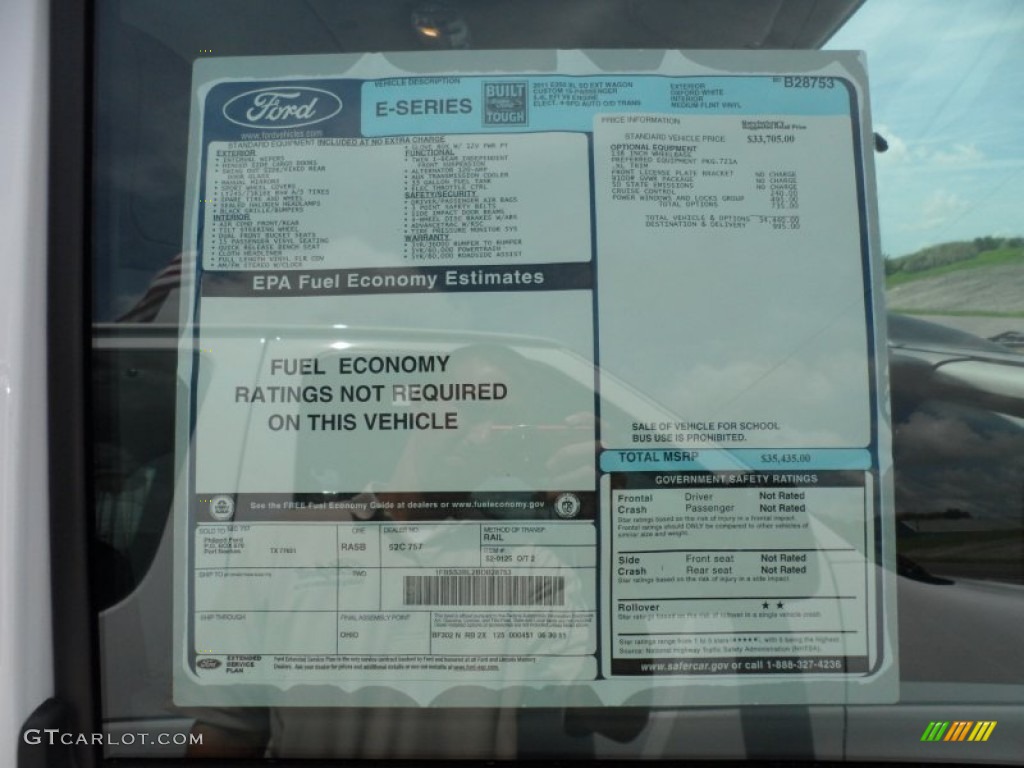 2011 Ford E Series Van E350 XL Extended Passenger Window Sticker Photo #52909962