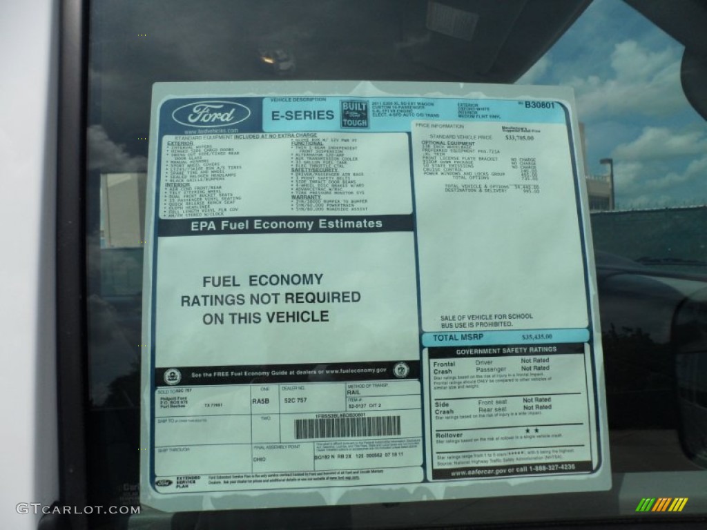2011 Ford E Series Van E350 XL Extended Passenger Window Sticker Photos