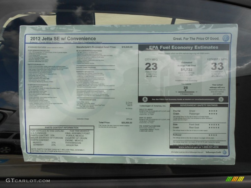 2012 Volkswagen Jetta SE Sedan Window Sticker Photo #52913946