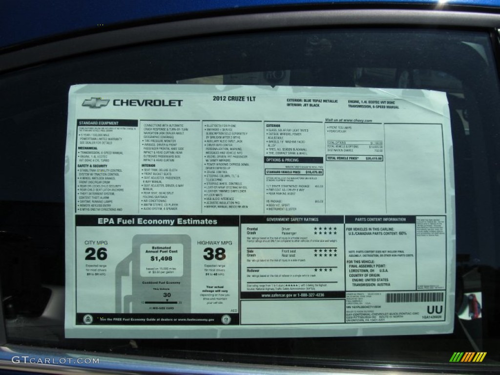 2012 Chevrolet Cruze LT/RS Window Sticker Photo #52941798