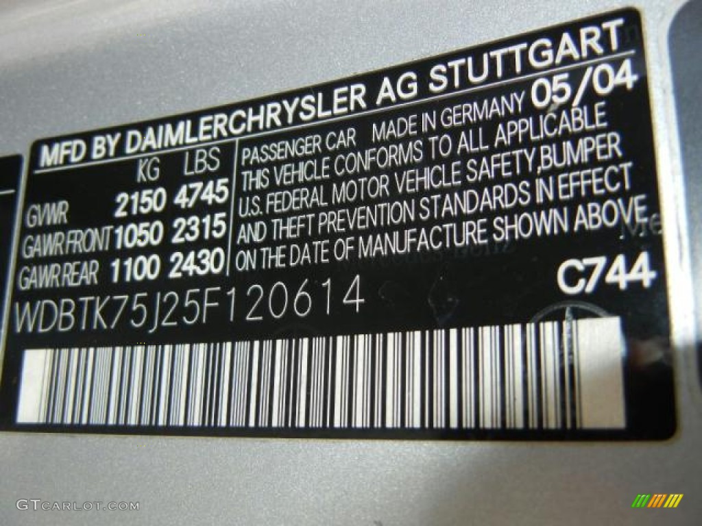 2005 CLK Color Code 744 for Brilliant Silver Metallic Photo #52947999