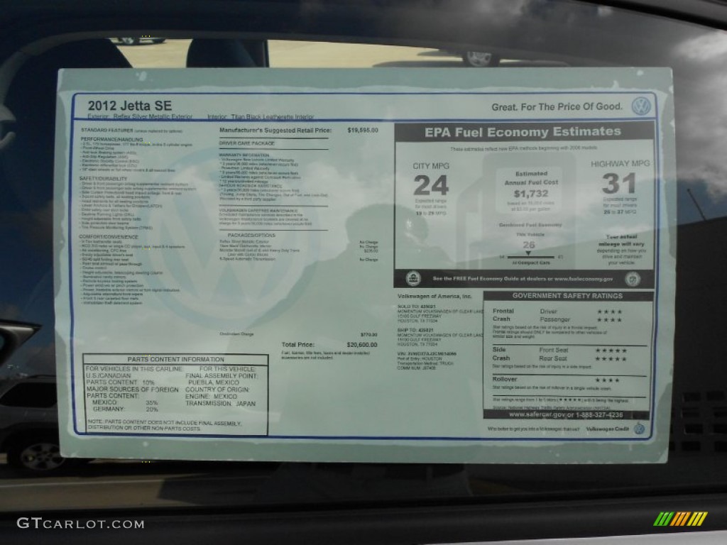 2012 Volkswagen Jetta SE Sedan Window Sticker Photo #52949631