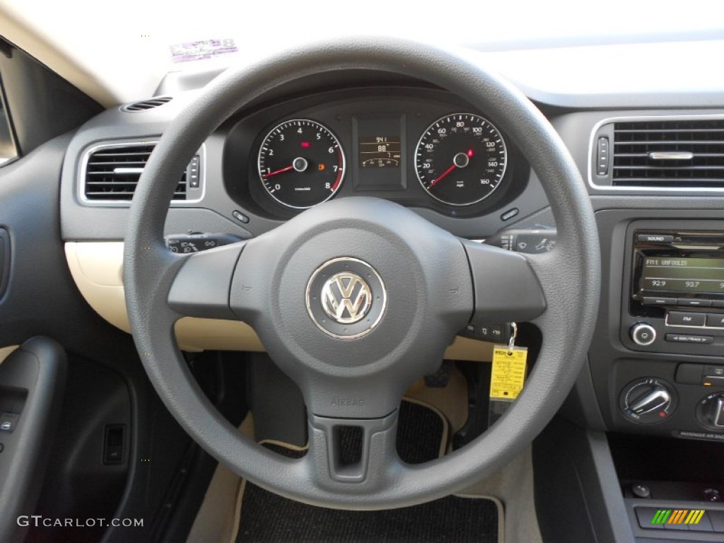 2012 Volkswagen Jetta SE Sedan Cornsilk Beige Steering Wheel Photo #52949901