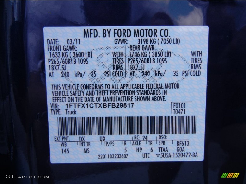 2011 F150 Color Code DX for Dark Blue Pearl Metallic Photo #52952409