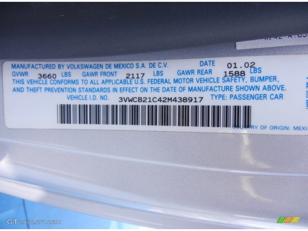 2002 Volkswagen New Beetle GLS Coupe Info Tag Photo #52955142