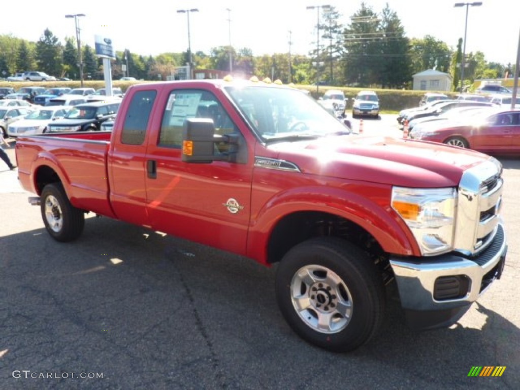 2012 F250 Super Duty XLT SuperCab 4x4 - Vermillion Red / Adobe photo #6