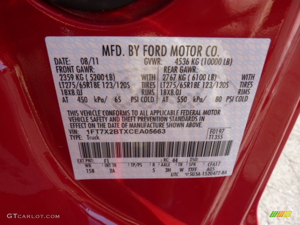 2012 F250 Super Duty Color Code F1 for Vermillion Red Photo #52964034