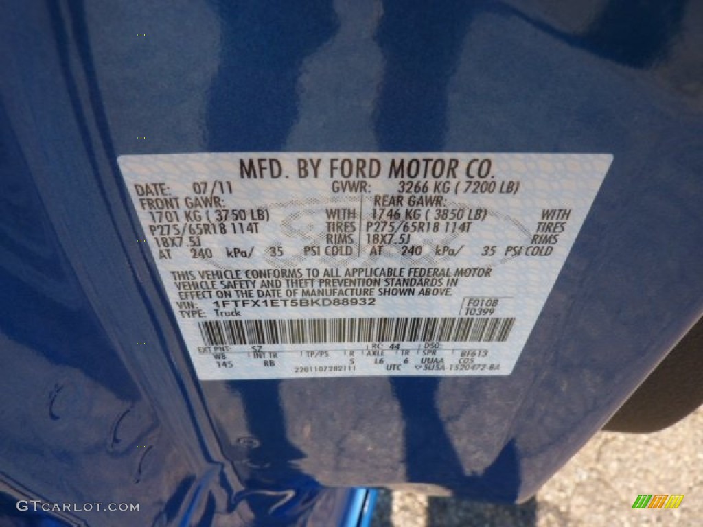 2011 F150 XLT SuperCab 4x4 - Blue Flame Metallic / Black photo #19