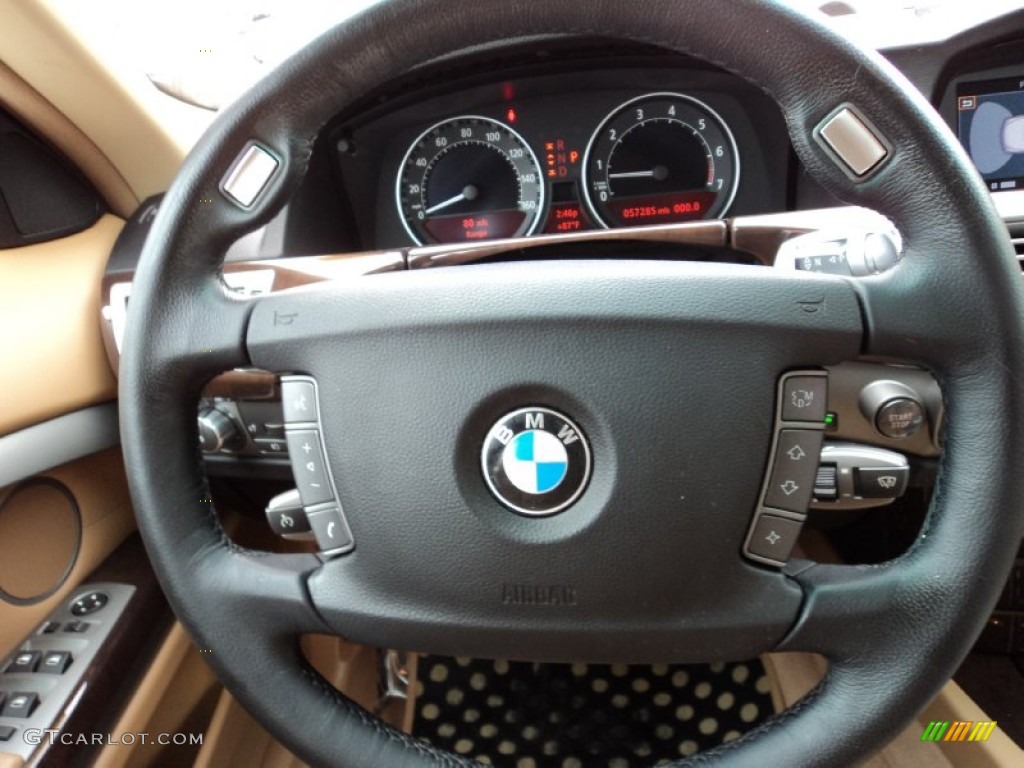 2008 BMW 7 Series 750i Sedan Beige Steering Wheel Photo #52971073