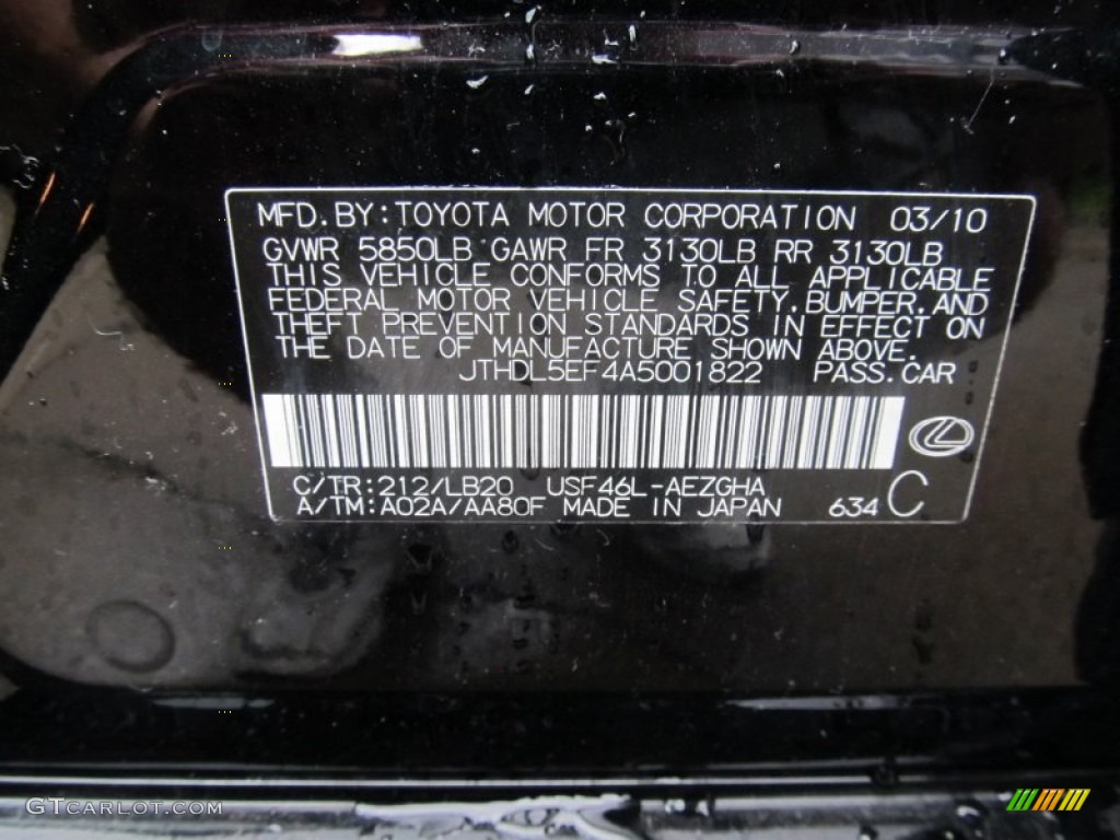 2010 LS Color Code 212 for Obsidian Black Photo #52975819