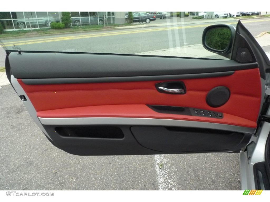 2010 BMW 3 Series 335i Convertible Coral Red/Black Dakota Leather Door Panel Photo #52984696