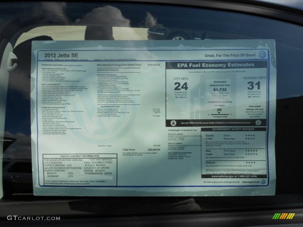 2012 Volkswagen Jetta SE Sedan Window Sticker Photo #52987249