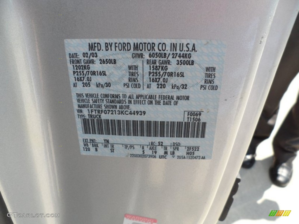 2003 F150 Color Code YN for Silver Metallic Photo #52987972