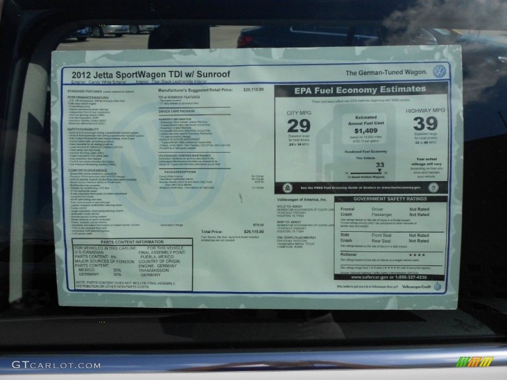 2012 Volkswagen Jetta TDI SportWagen Window Sticker Photo #52988275