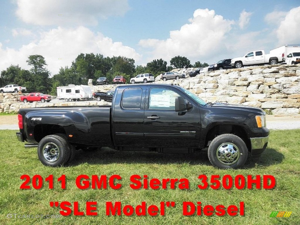 2011 Sierra 3500HD SLE Extended Cab 4x4 Dually - Onyx Black / Ebony photo #1