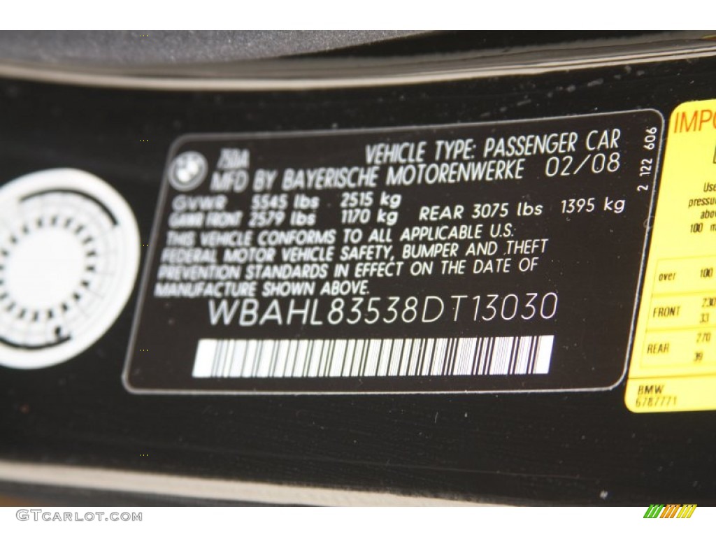 2008 BMW 7 Series 750i Sedan Info Tag Photo #52993807