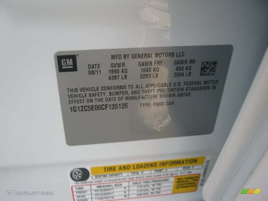 2012 Chevrolet Malibu LT Info Tag Photo #53012468