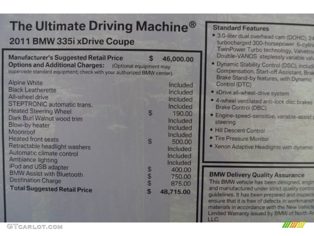 2011 3 Series 335i xDrive Coupe - Alpine White / Black photo #3