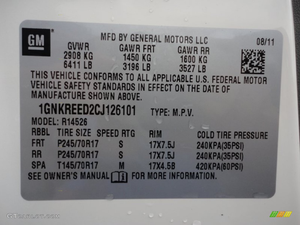 2012 Chevrolet Traverse LS Info Tag Photo #53025746