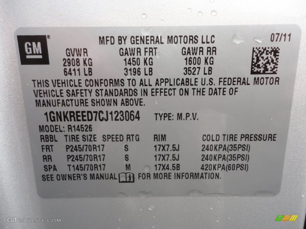 2012 Chevrolet Traverse LS Info Tag Photo #53026013