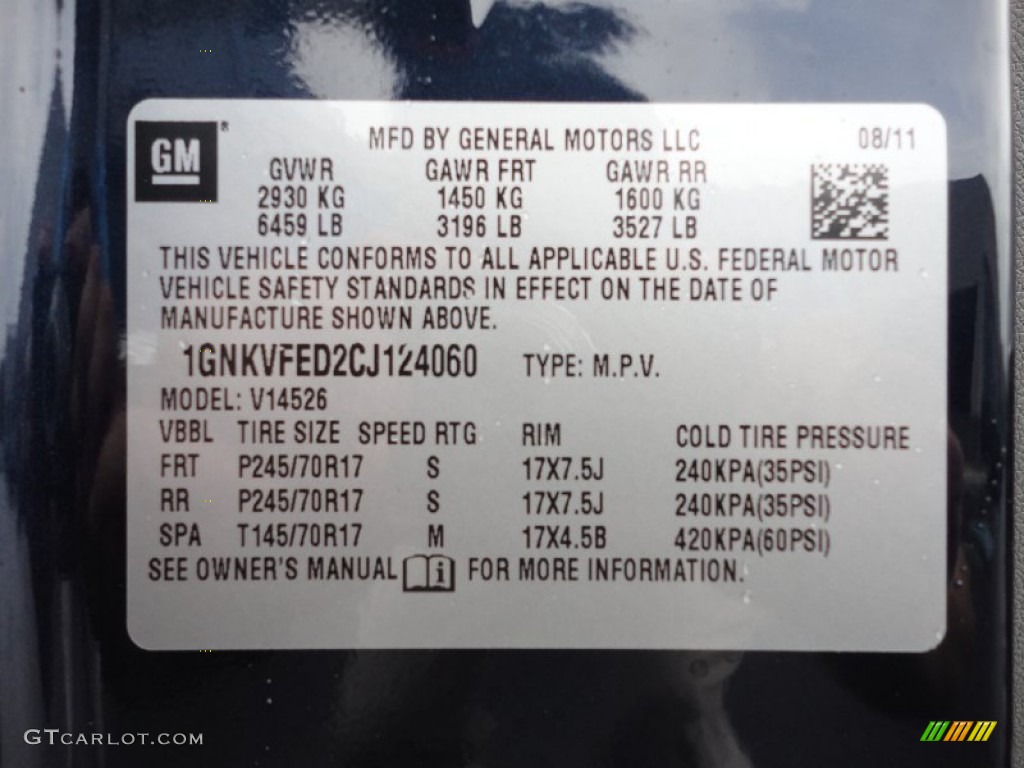 2012 Chevrolet Traverse LS AWD Info Tag Photo #53026301