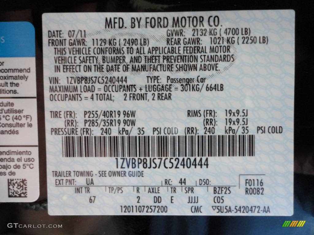 2012 Mustang Color Code UA for Black Photo #53029856