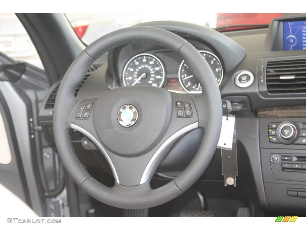 2012 BMW 1 Series 128i Convertible Oyster Steering Wheel Photo #53036195