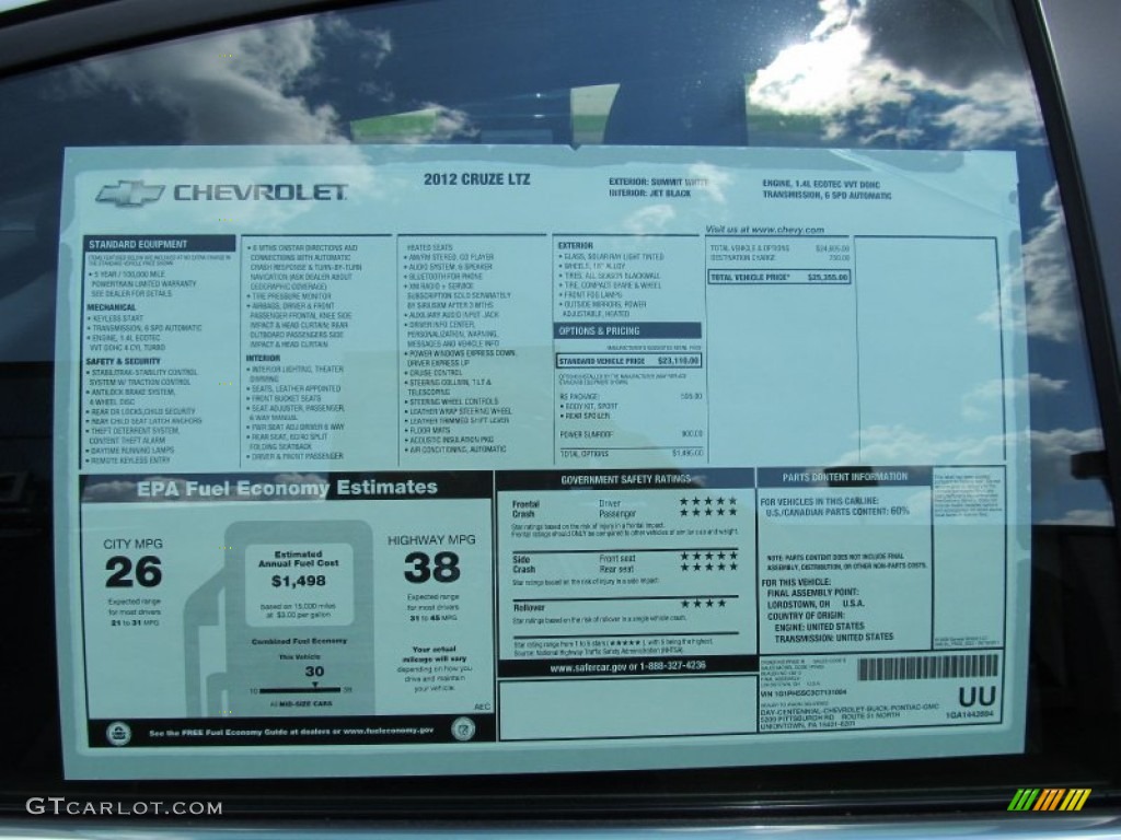 2012 Chevrolet Cruze LTZ/RS Window Sticker Photos