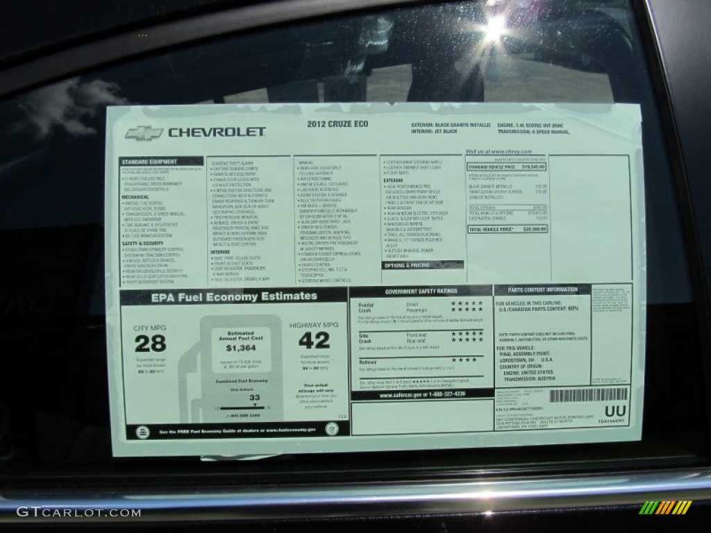 2012 Chevrolet Cruze Eco Window Sticker Photo #53037512