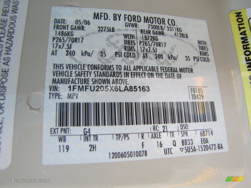 2006 Expedition Color Code G4 for Cashmere Tri-Coat Metallic Photo #53057378