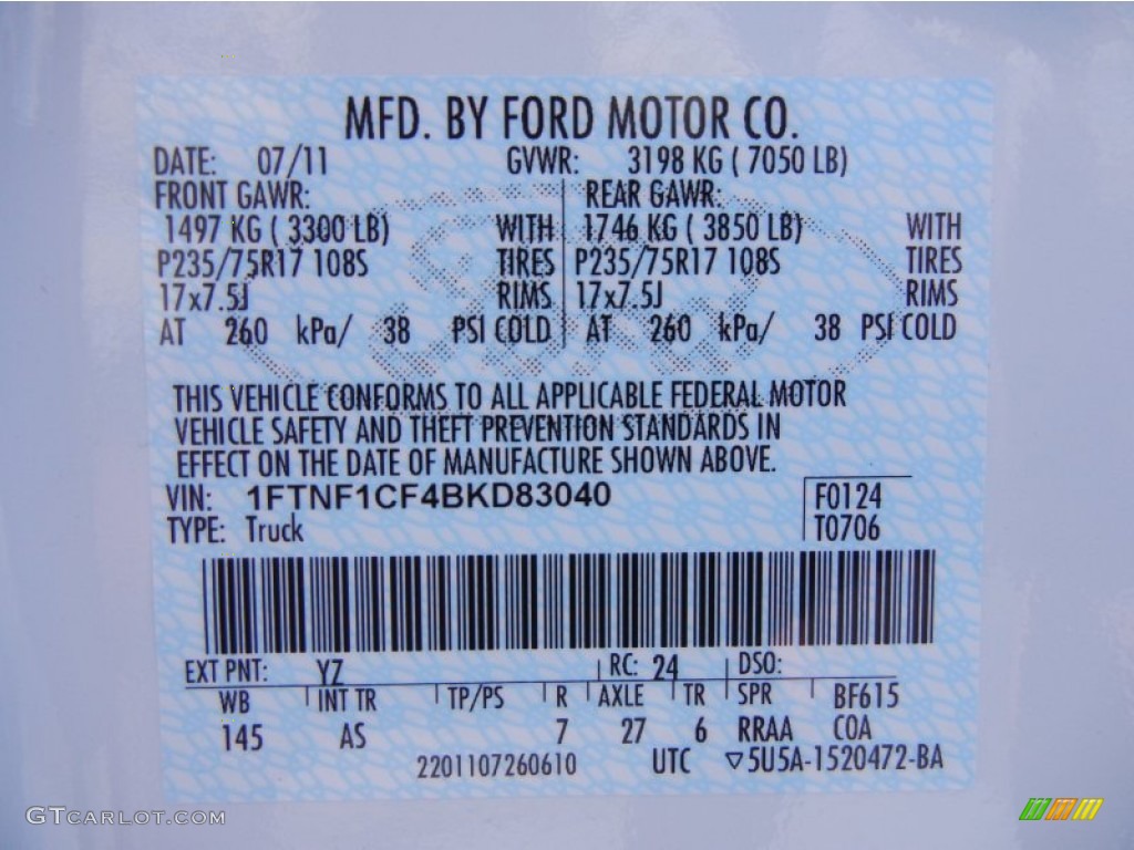 2011 F150 Color Code YZ for Oxford White Photo #53065213
