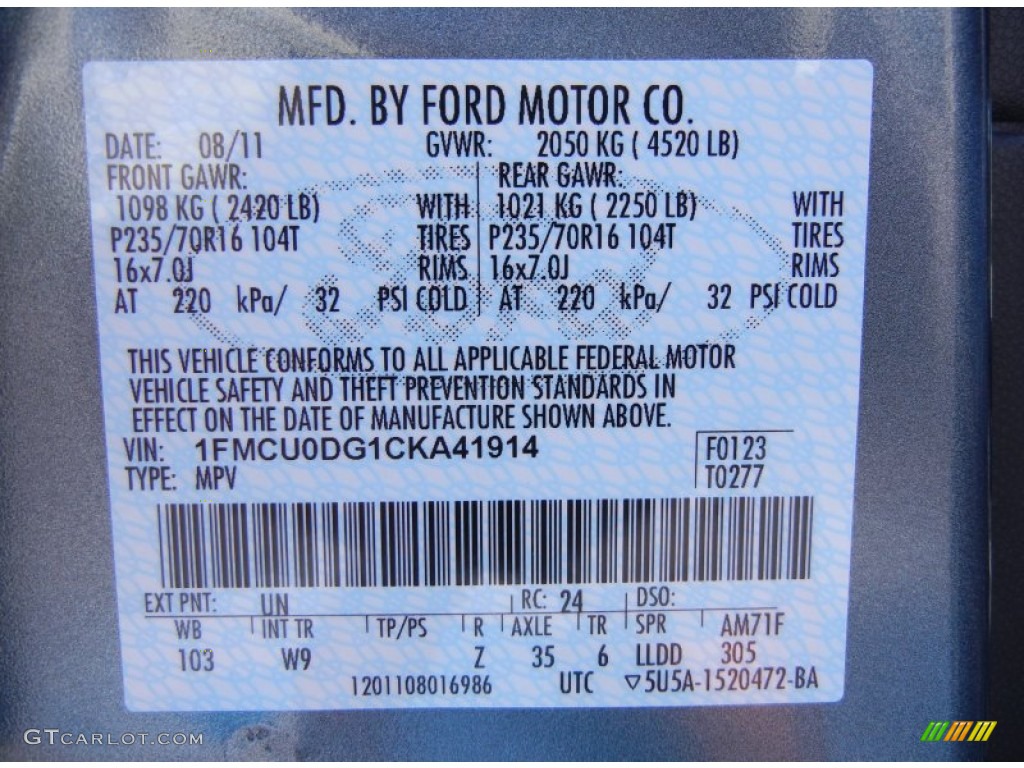 2012 Escape Color Code UN for Steel Blue Metallic Photo #53066146